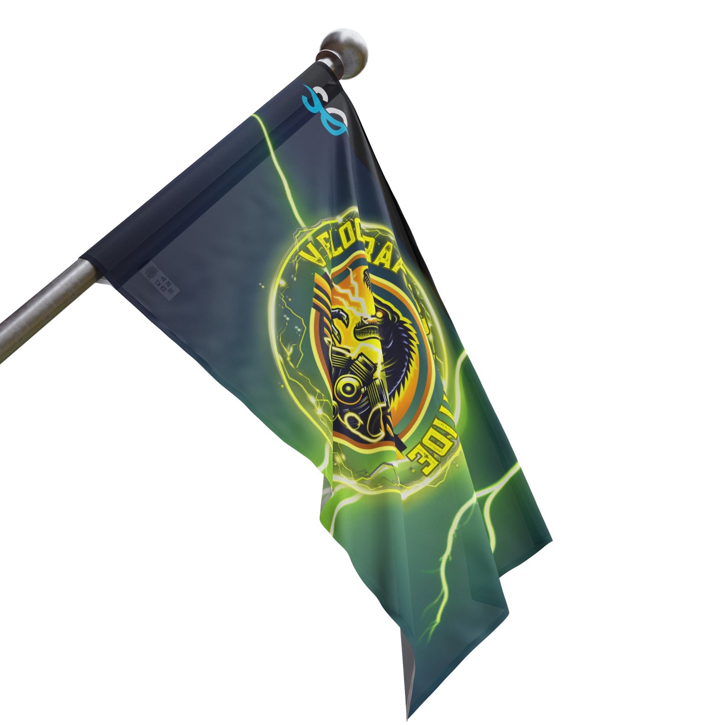 a green and black flag with a dragon on it