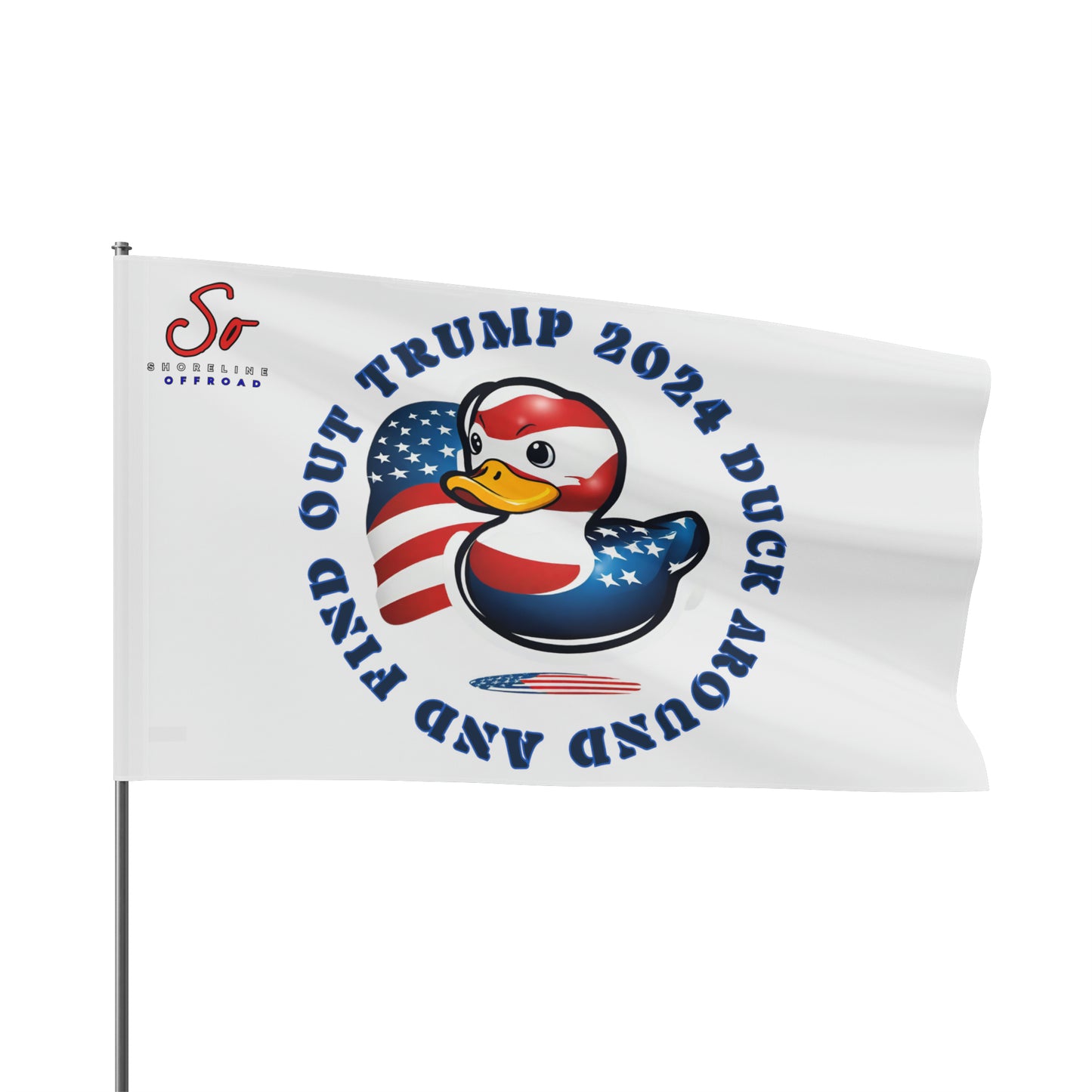 a white flag with a rubber duck on it