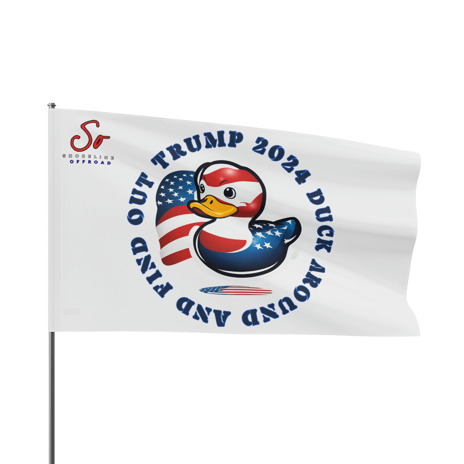 a white flag with a rubber duck on it