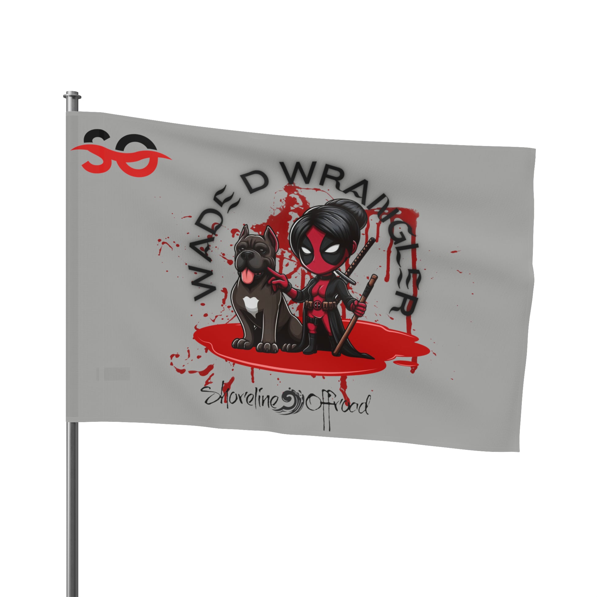 a flag with a cartoon character on it