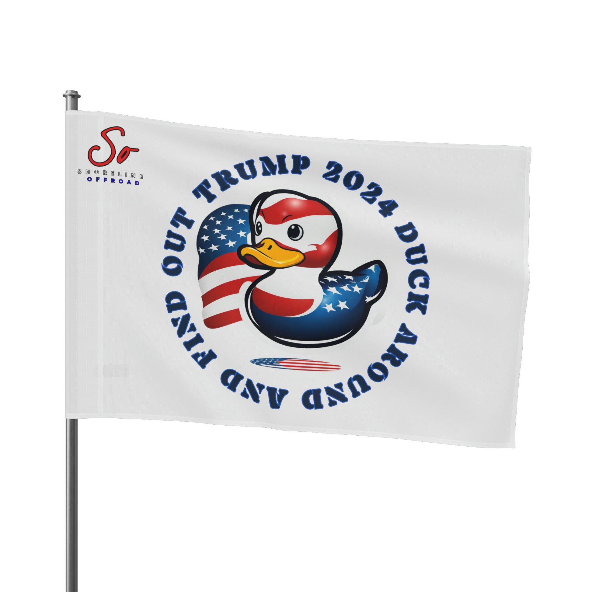 a white flag with a rubber duck on it