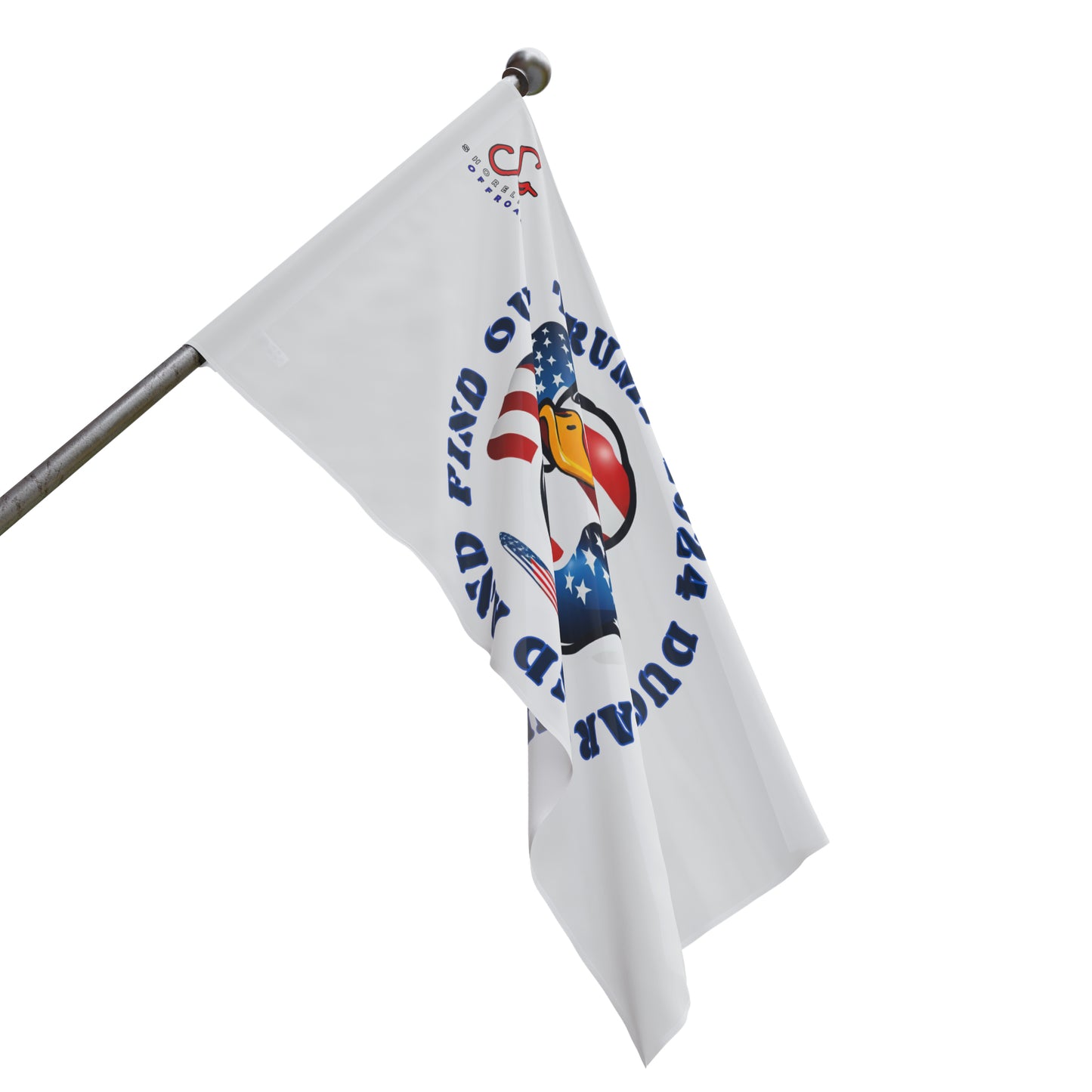 a white flag hanging from a metal pole