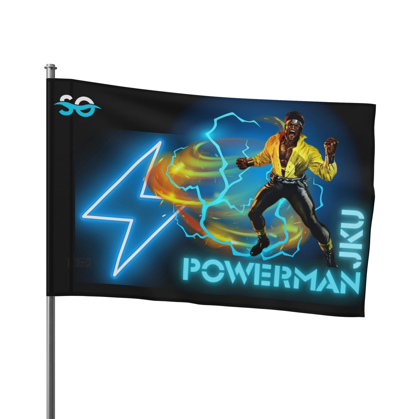 a flag with a picture of a man on it