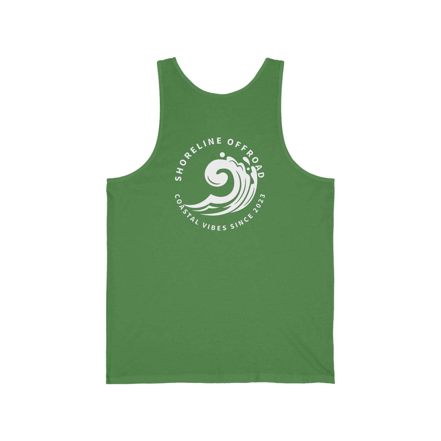 a green tank top with a white logo