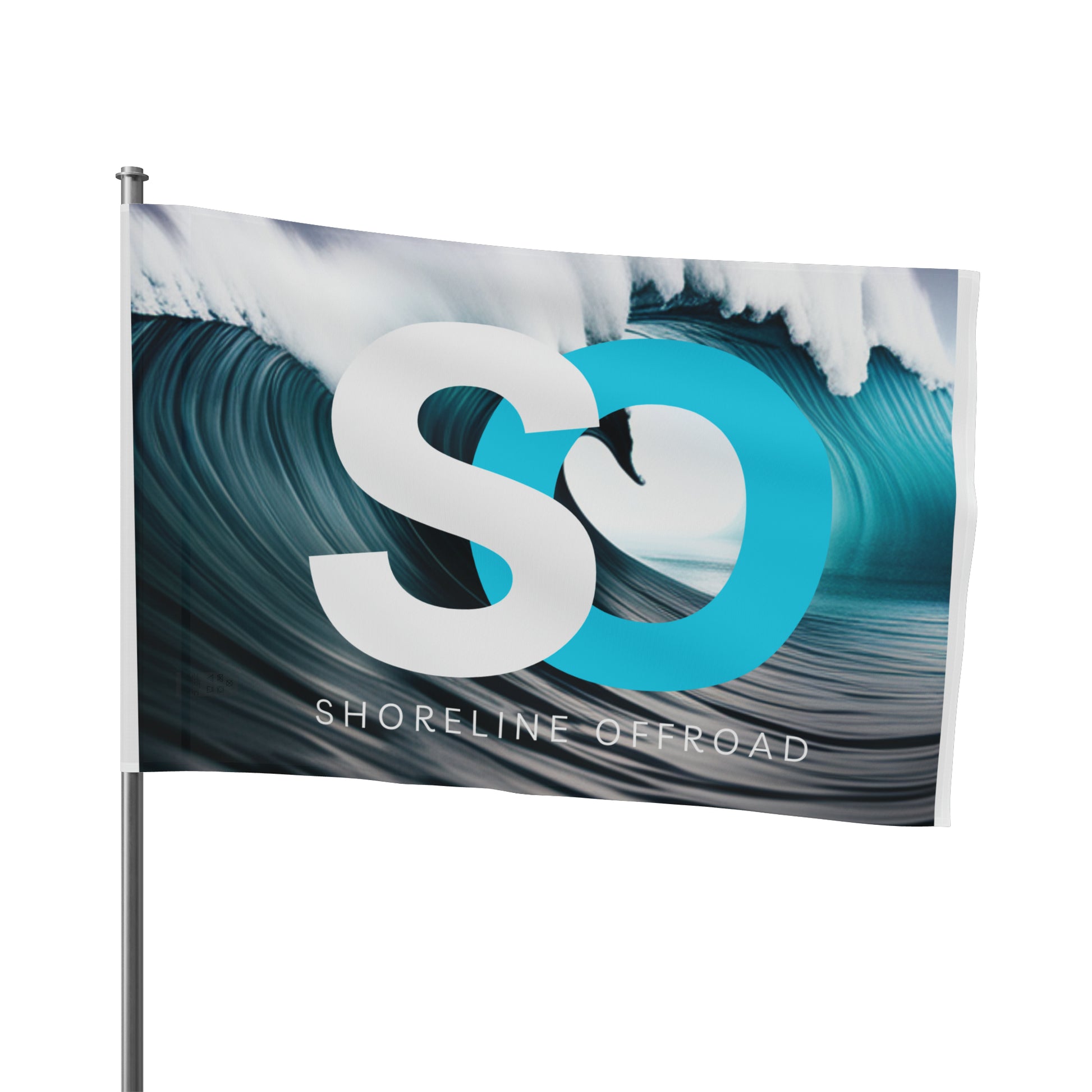 a blue and white flag with the word s o on it