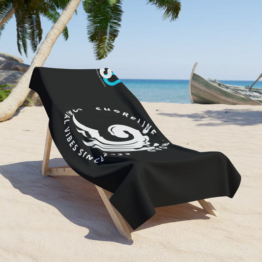 a beach chair with a black cover on it