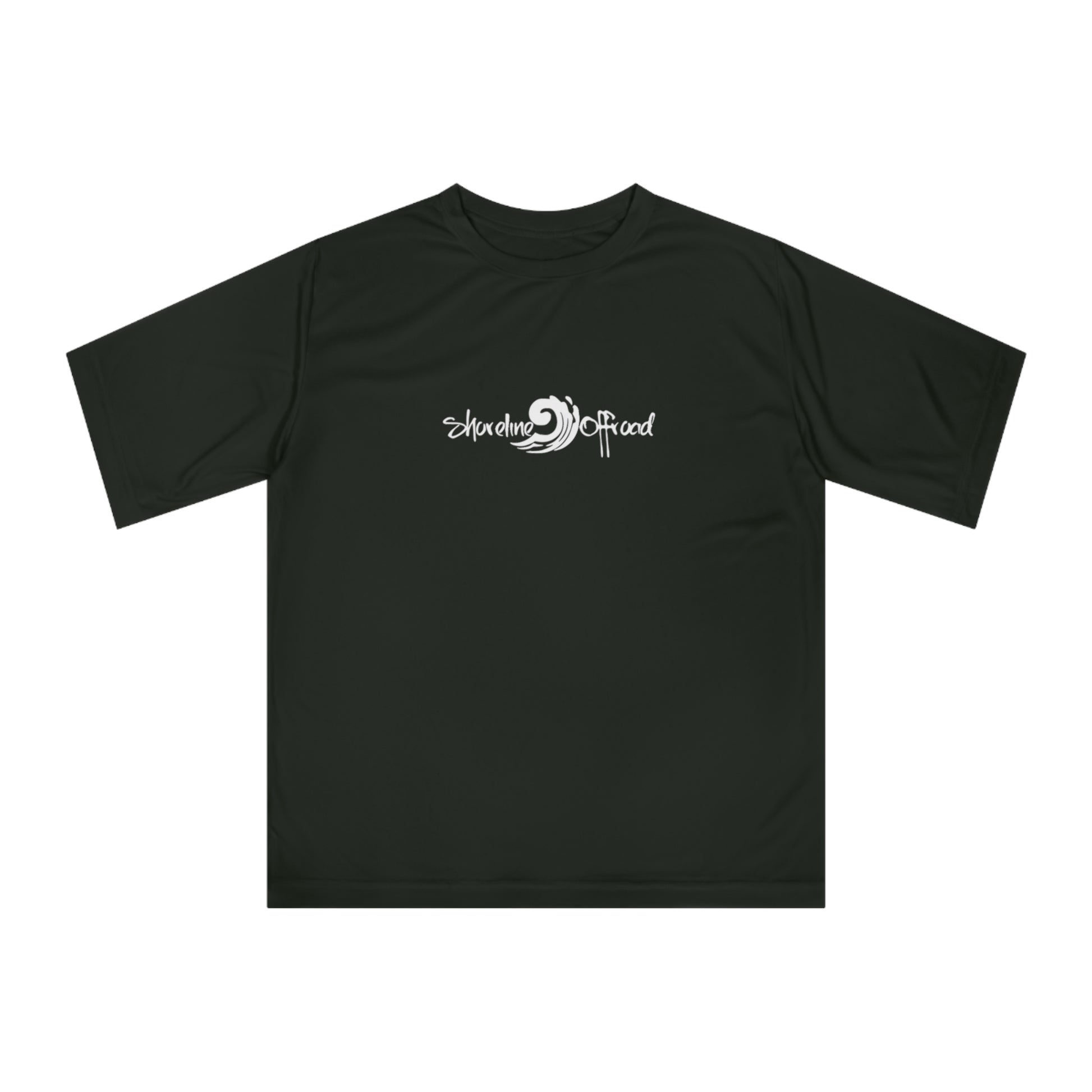 a black t - shirt with a white logo on it