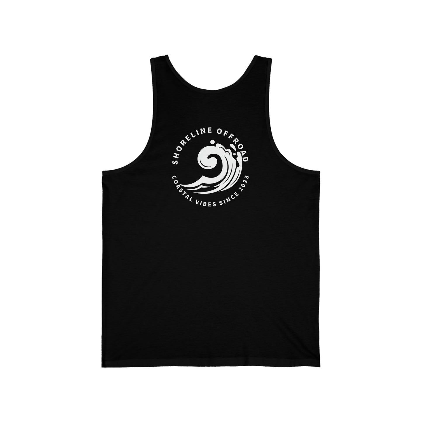 a black tank top with a white logo on it