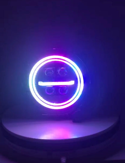 Shoreline Offroad Eclipse Pro Series 9” JL JT RGB LED Headlight showcasing vibrant RGB halo illumination for Jeep JL and JT models.