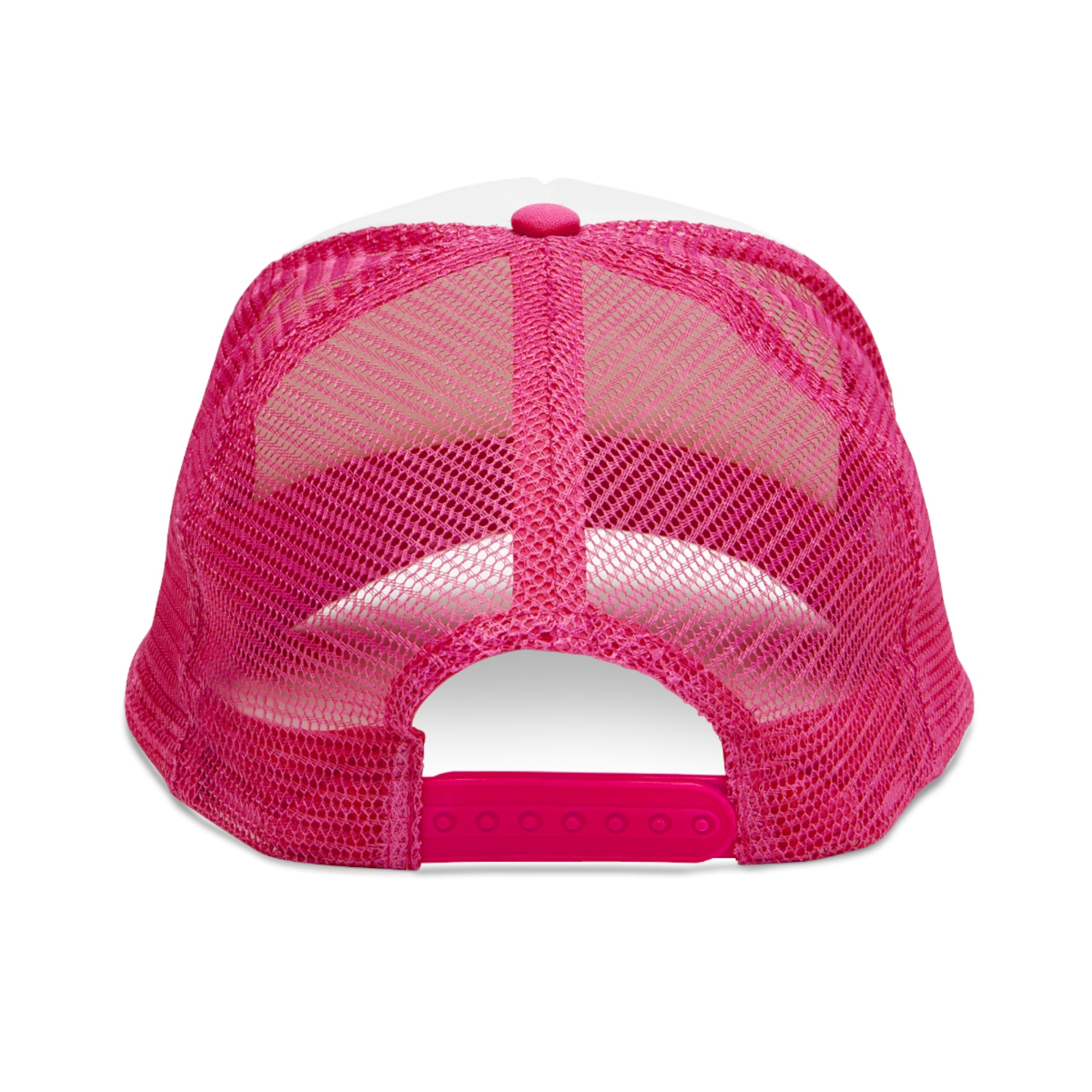 a pink and white trucker hat on a white background