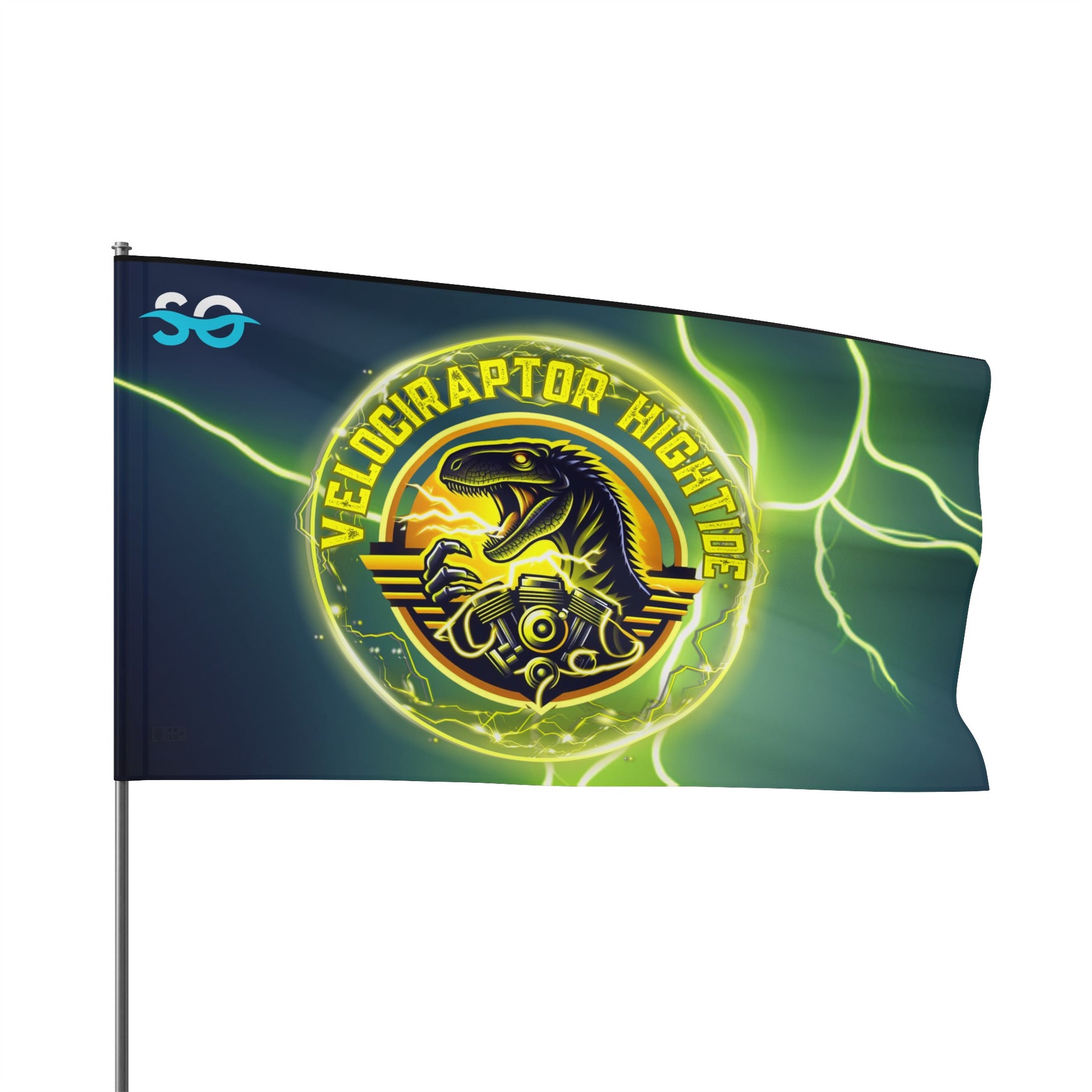 a green and yellow flag with a dragon on it