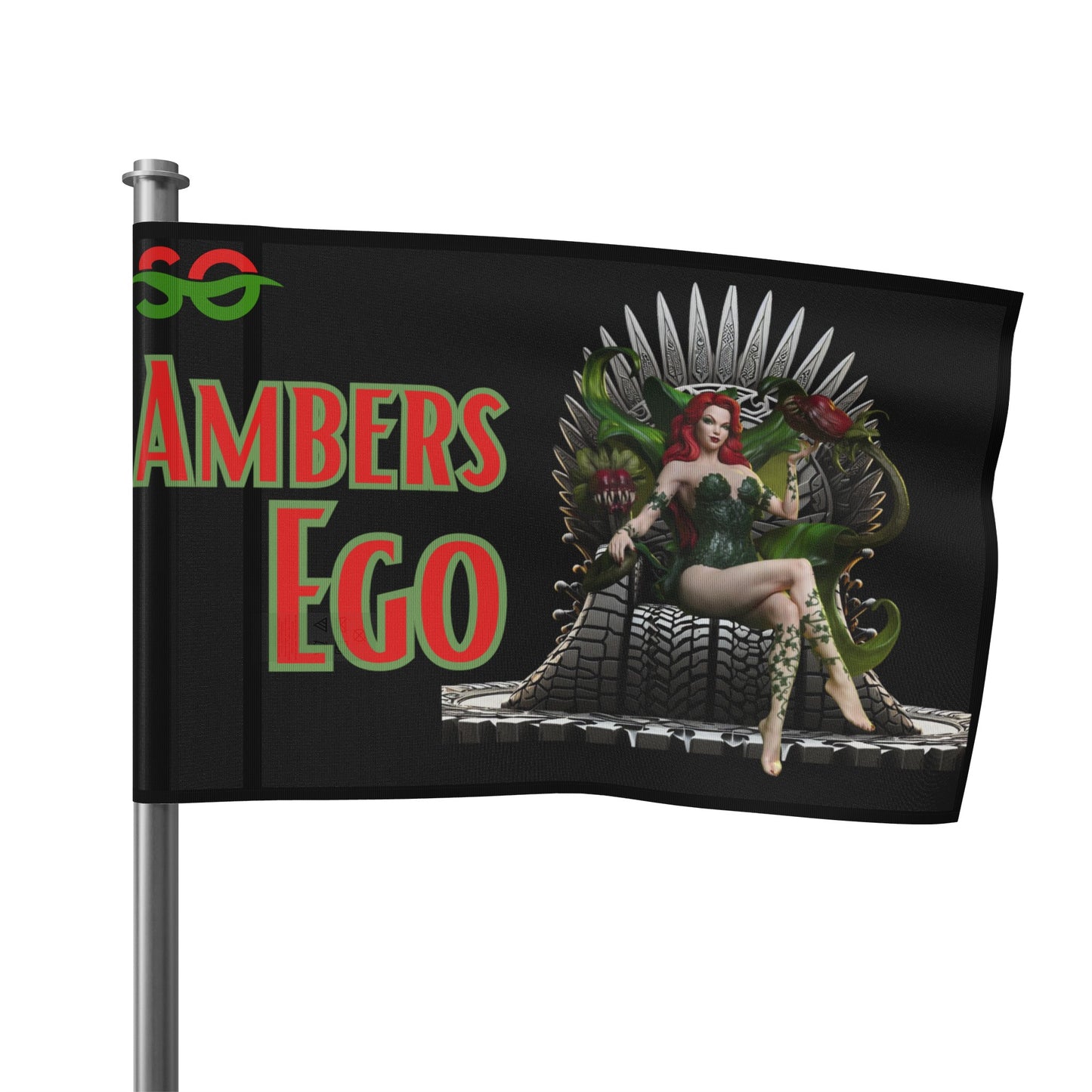 a flag with an image of a woman sitting on a throne