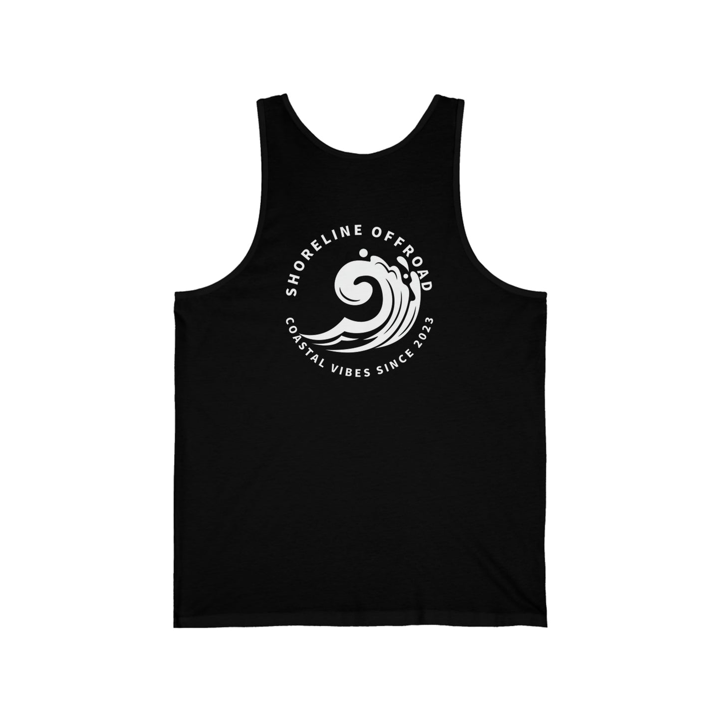 a black tank top with a white logo on it