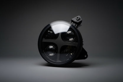 Installation demonstration of Shoreline Offroad Pro Series LED 9” JL JT RGB X Series Headlights on a Jeep, illustrating their fitment and stylish look.