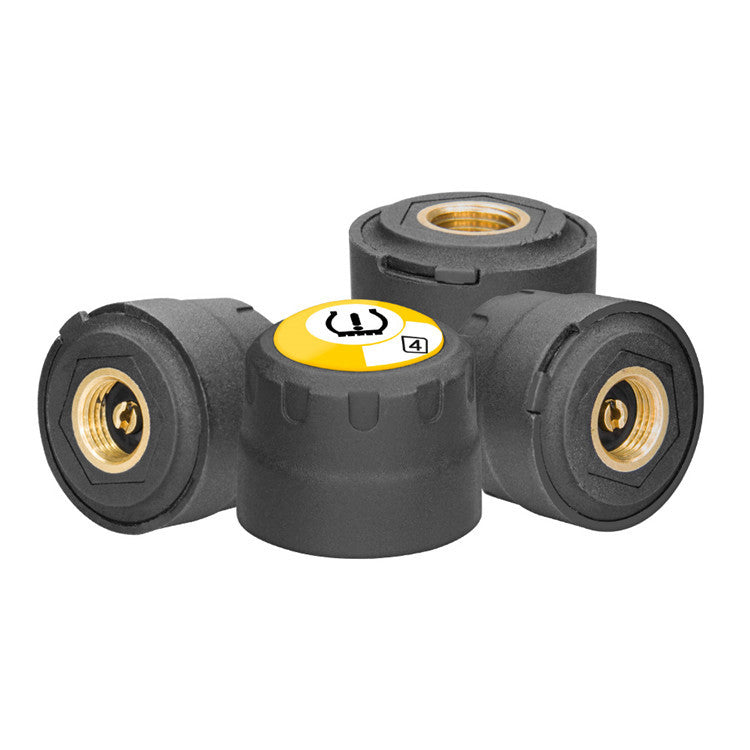 a group of three black and yellow valves