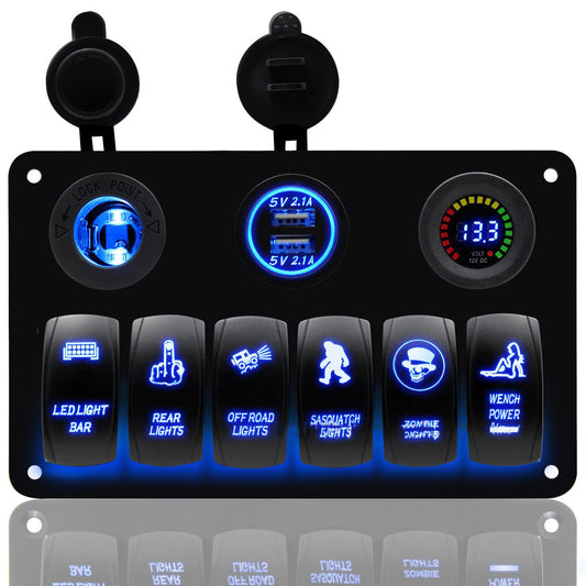 a car dashboard with a display of various buttons