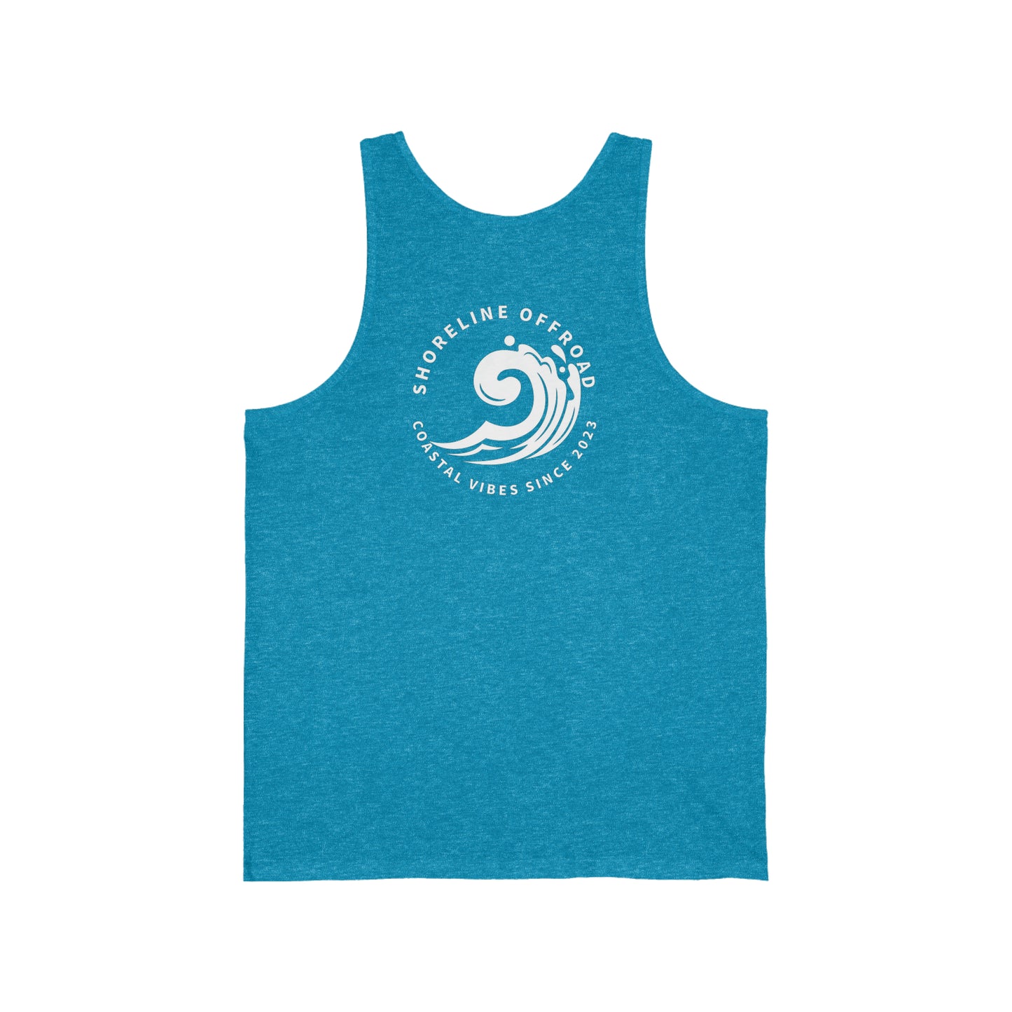 a blue tank top with a white logo on it