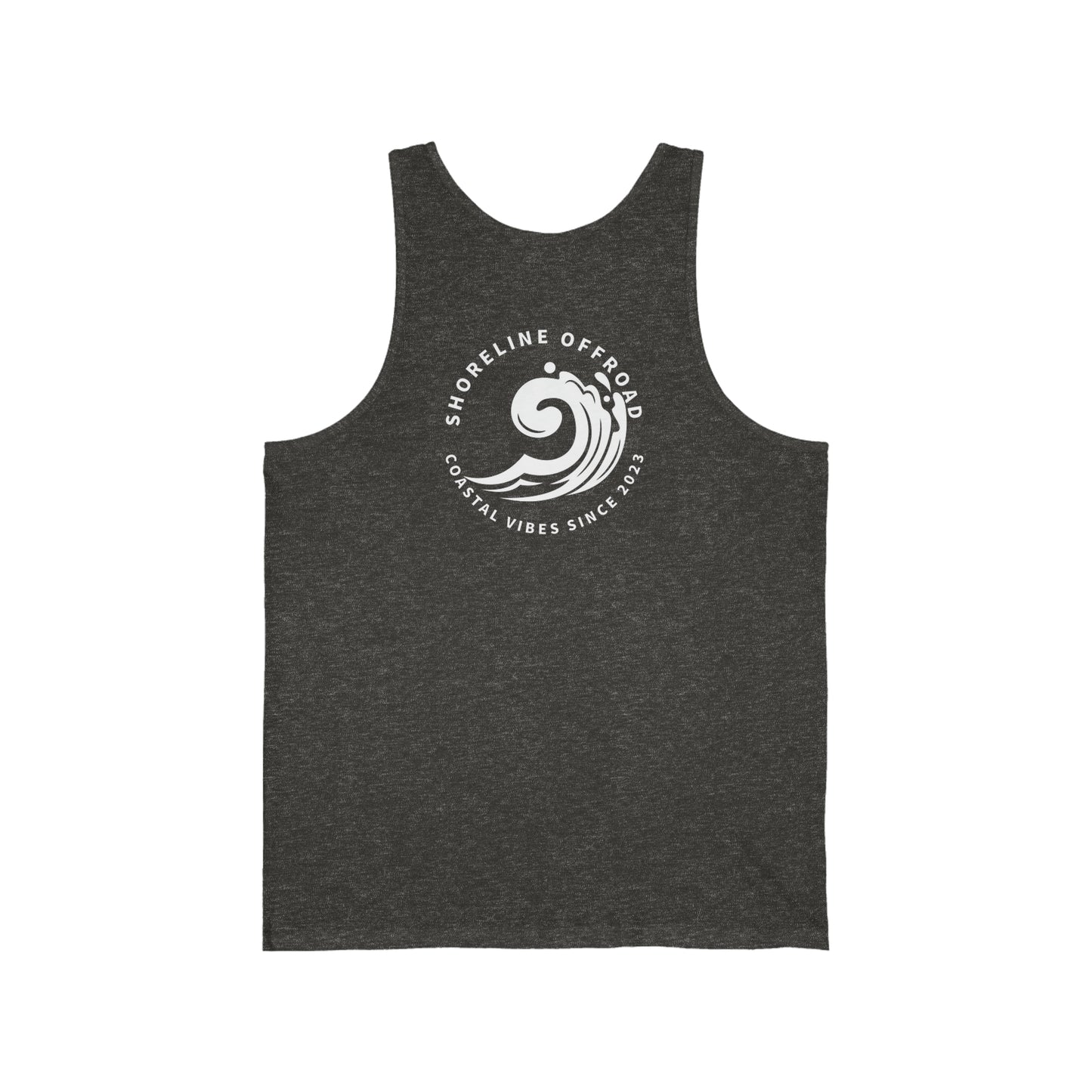 a black tank top with a white logo on it