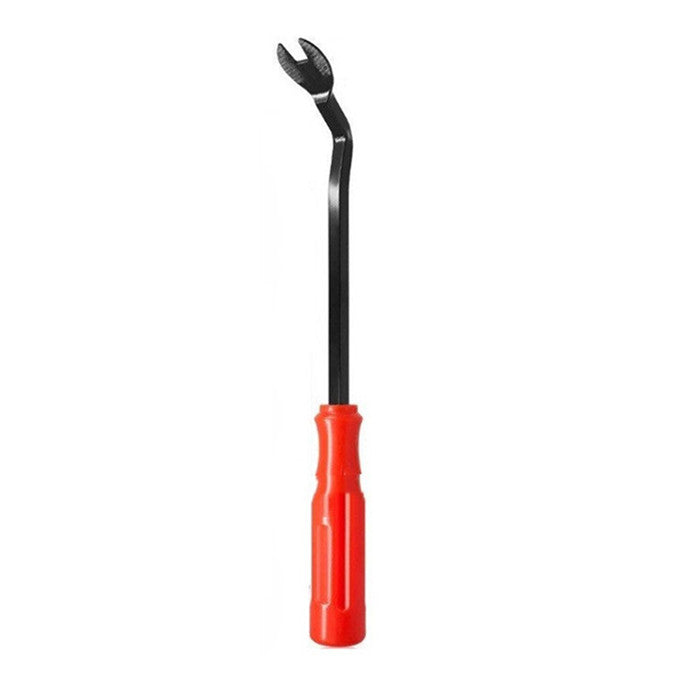 a red and black toothbrush with a black handle