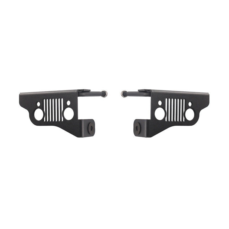 a pair of black metal brackets on a white background