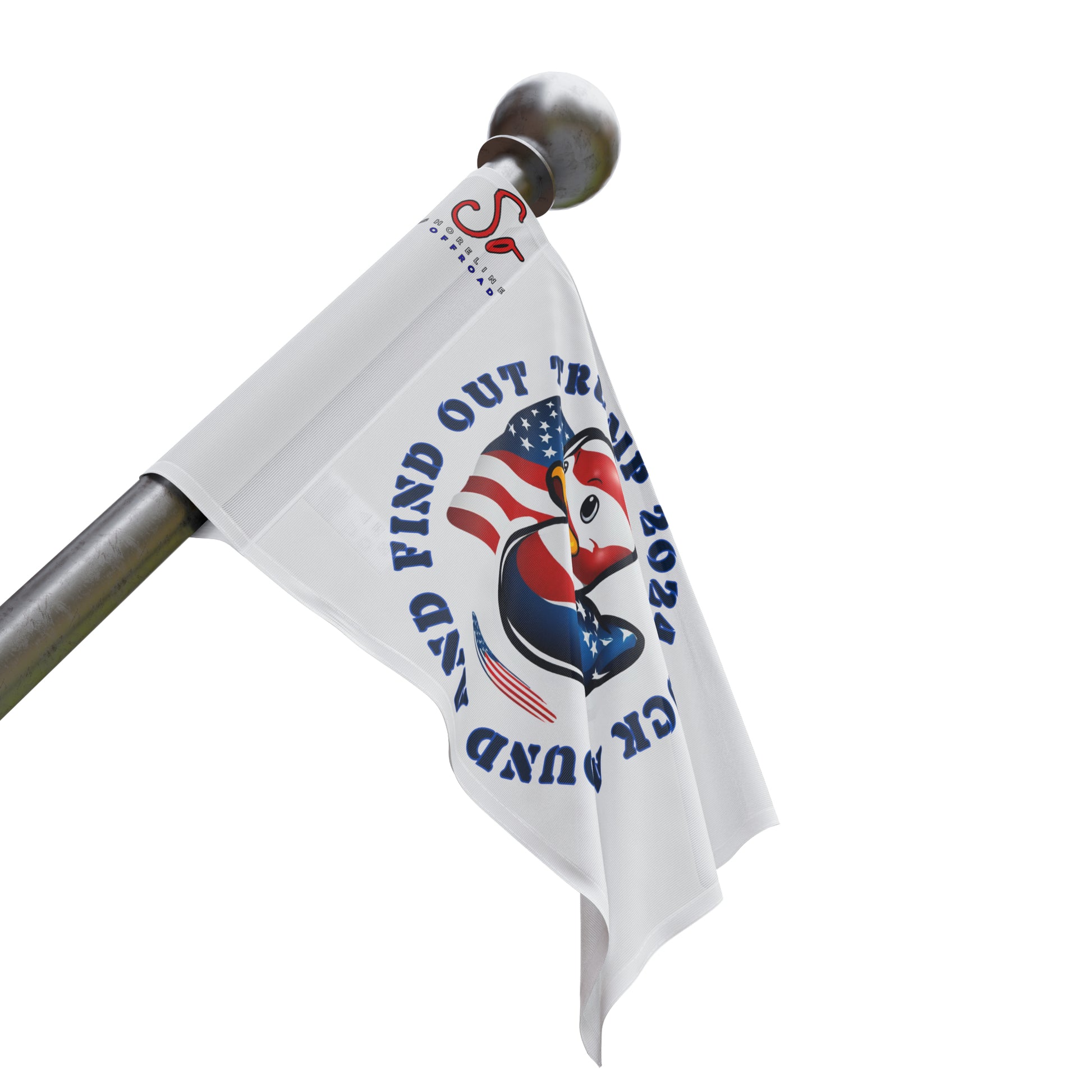 a white flag hanging from a metal pole