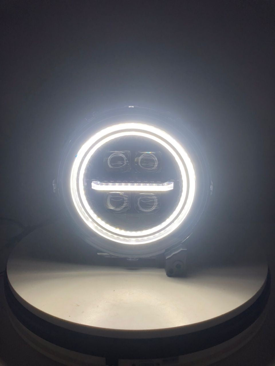 Shoreline Offroad Eclipse Pro Series 9” JL JT Pure White LED Headlight featuring dynamic startup white DRL and eclipse halo design for enhanced visibility and style.