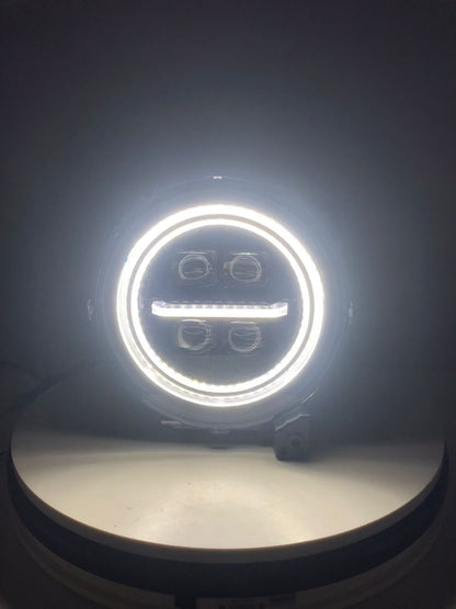 Shoreline Offroad Eclipse Pro Series 9” JL JT Pure White LED Headlight featuring dynamic startup white DRL and eclipse halo design for enhanced visibility and style.