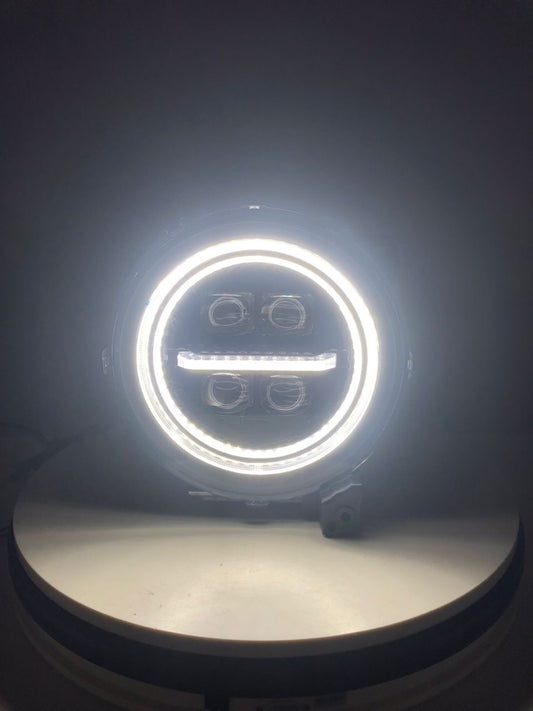 Shoreline Offroad Eclipse Pro Series 9” JL JT Pure White LED Headlight featuring dynamic startup white DRL and eclipse halo design for enhanced visibility and style.
