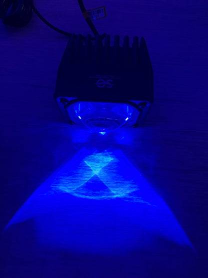 Close-up view of Shoreline Offroad Pro Series 2.5” RGB Driving Light Pod Lights with dual color options.