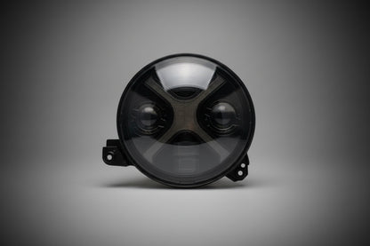 High-quality image of Shoreline Offroad Pro Series LED 9” JL JT RGB X Series Headlights showcasing their sleek design and RGB lighting features.