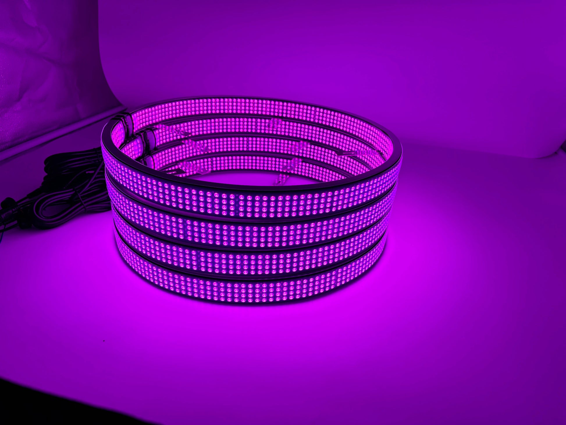 a close up of a purple light on a table