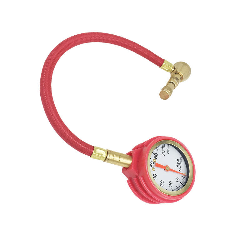 a red hose connected to a thermometer on a white background