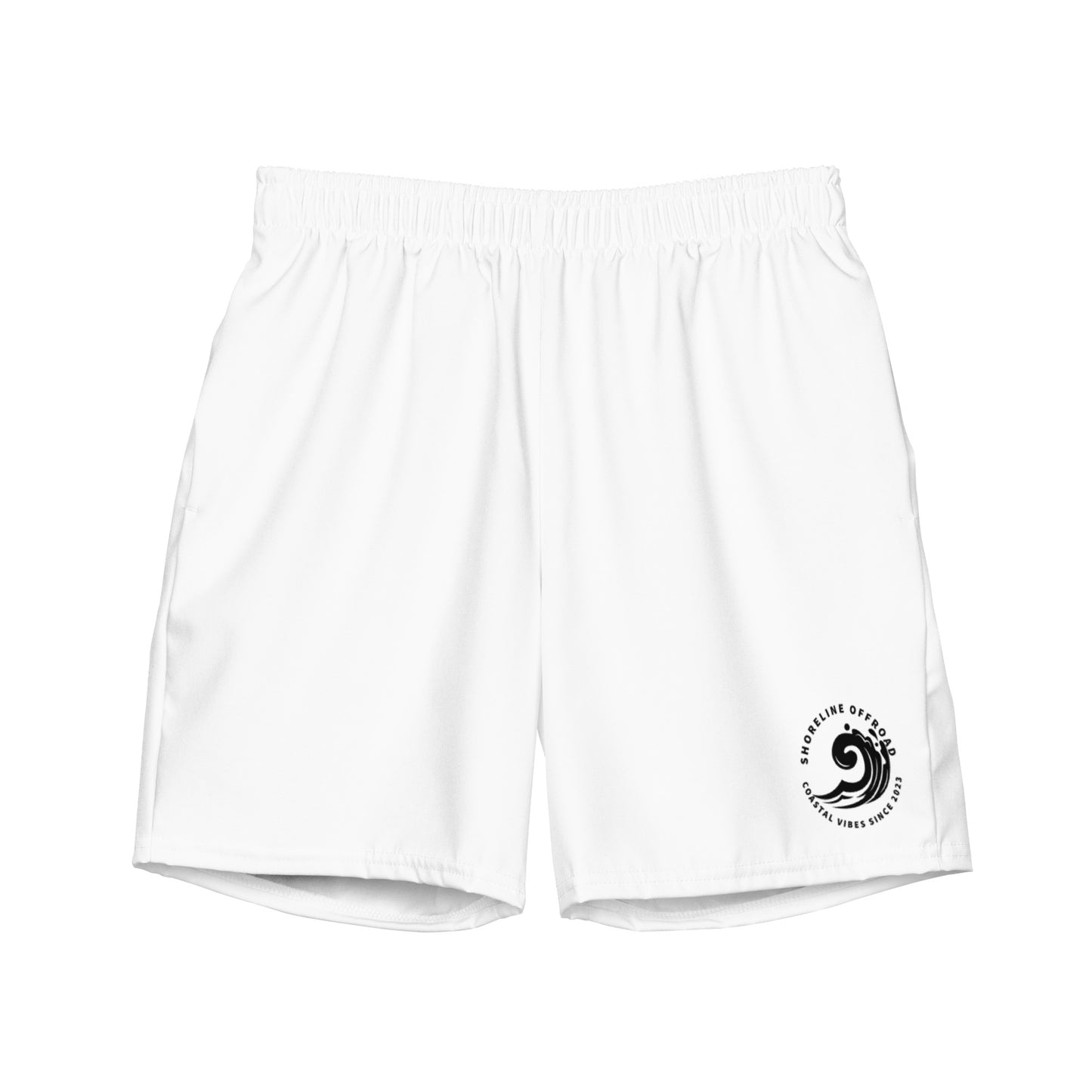 a white shorts with a black and white logo