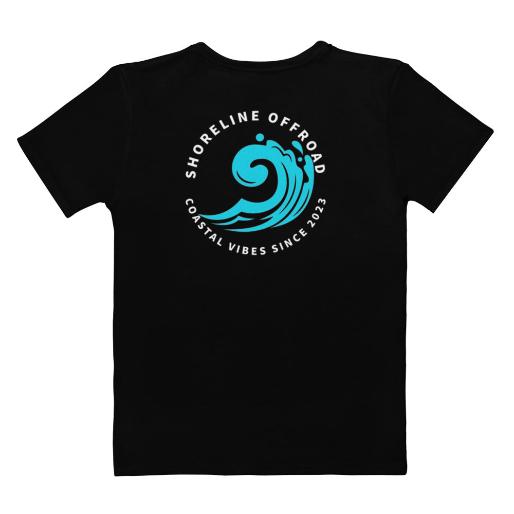 a black t - shirt with a blue wave on it