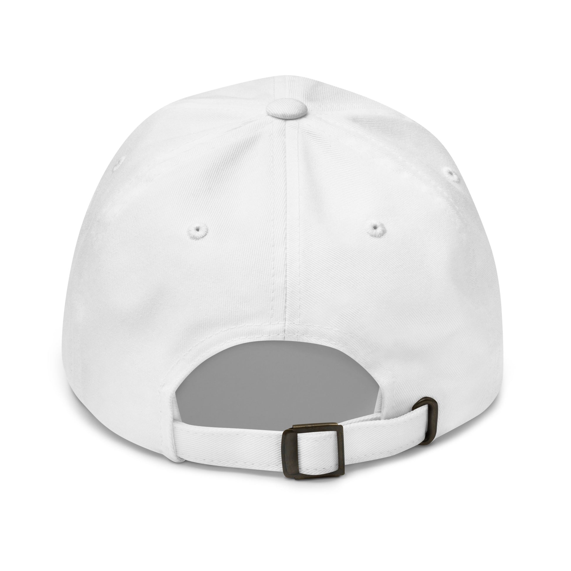 a white hat with a black buckle on it