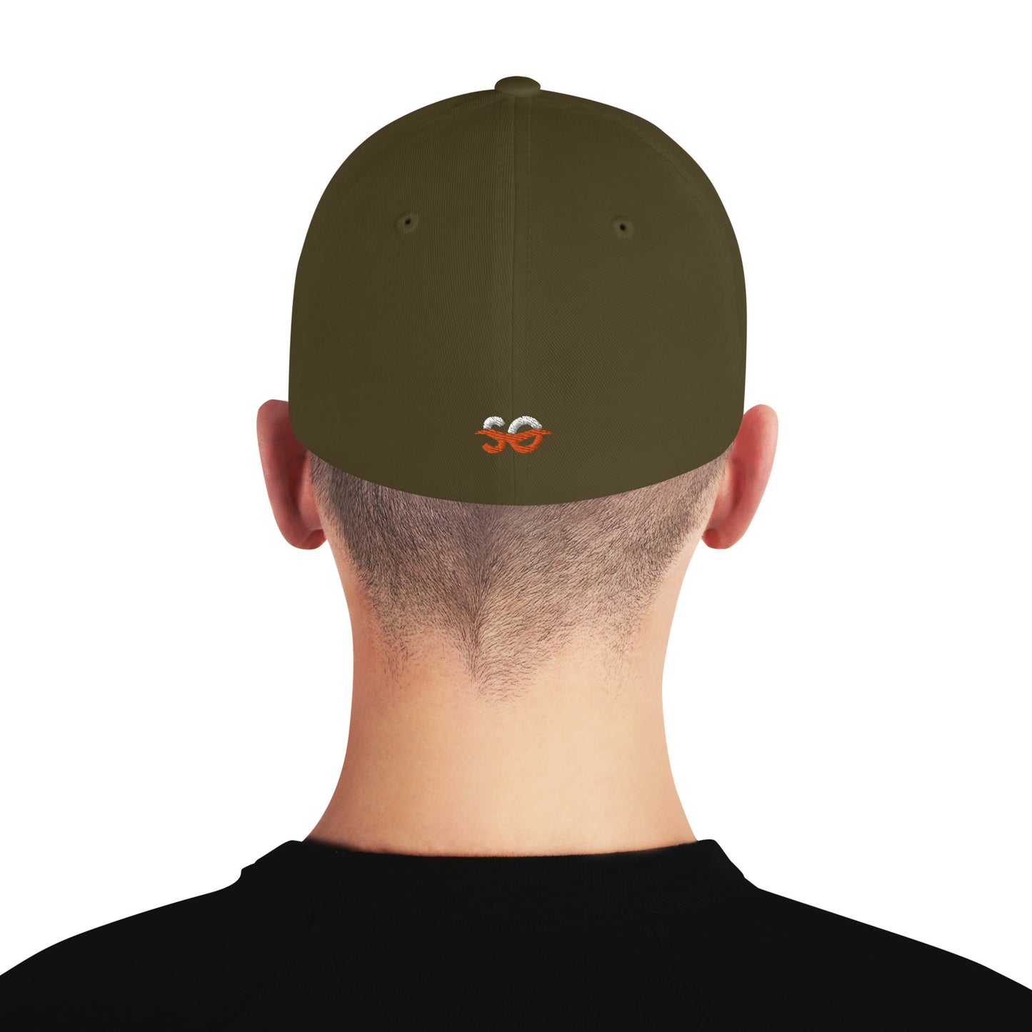 the back of a man's head wearing a green hat