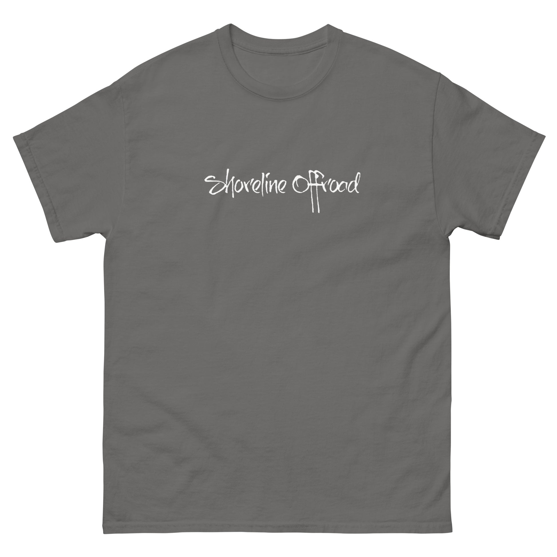 a gray t - shirt with the words shoreline shores on it