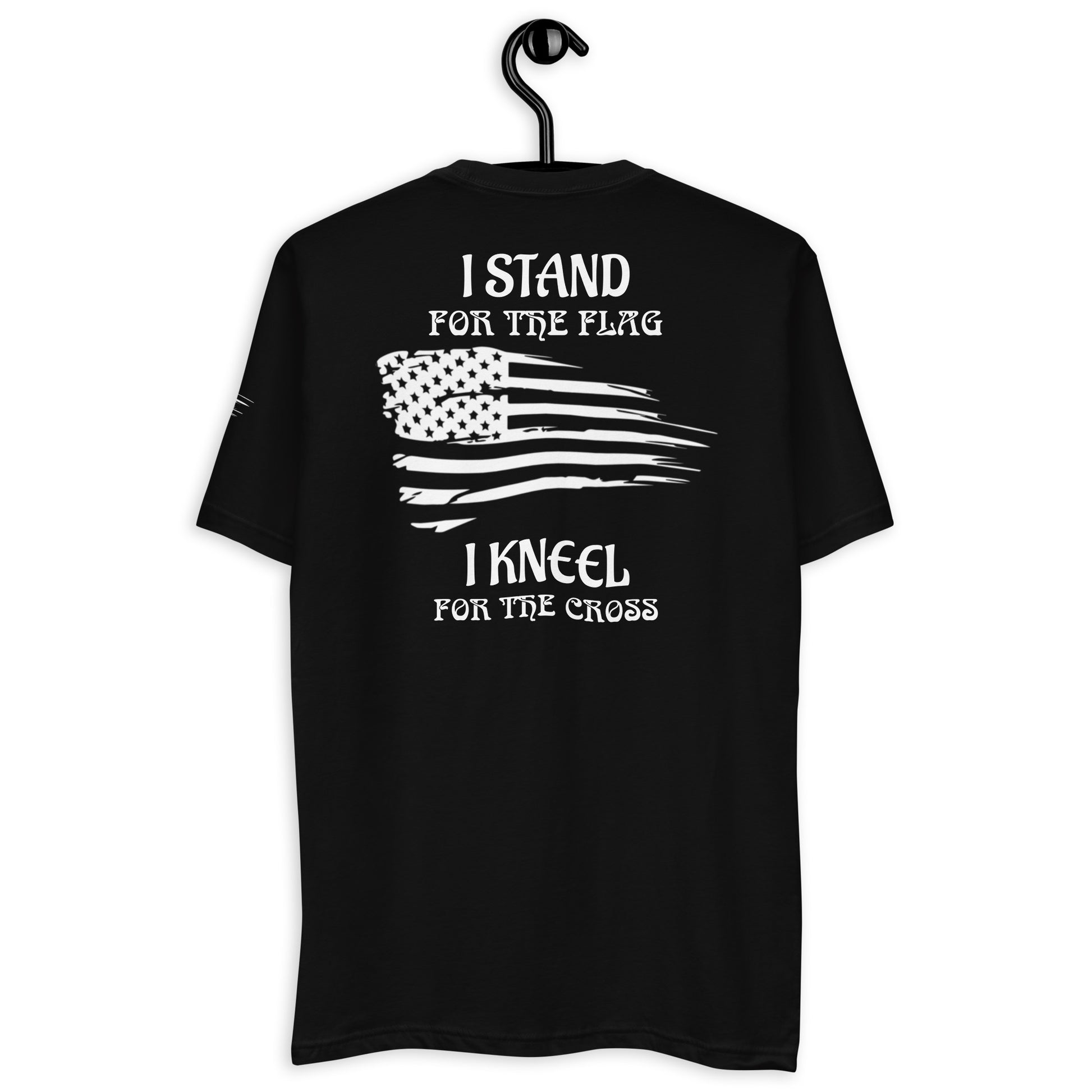 a black t - shirt with an american flag on it