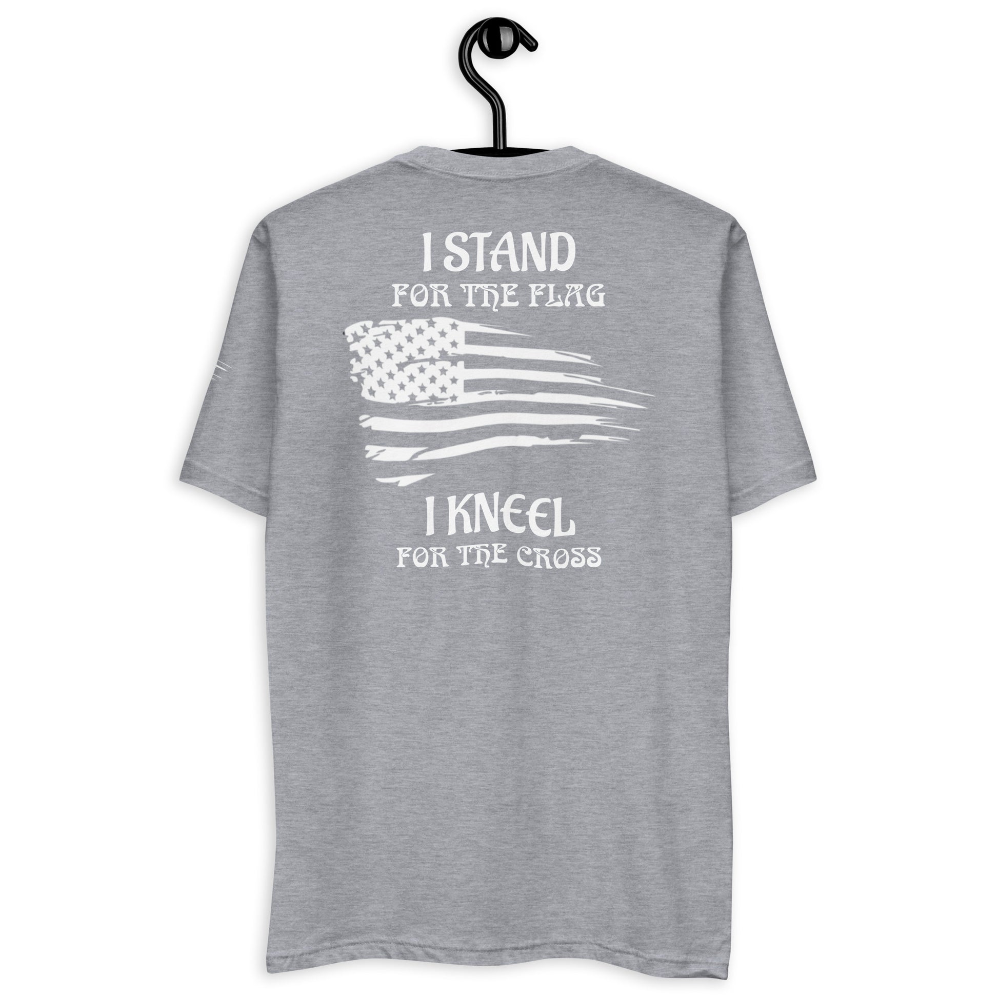 a gray t - shirt with an american flag on it