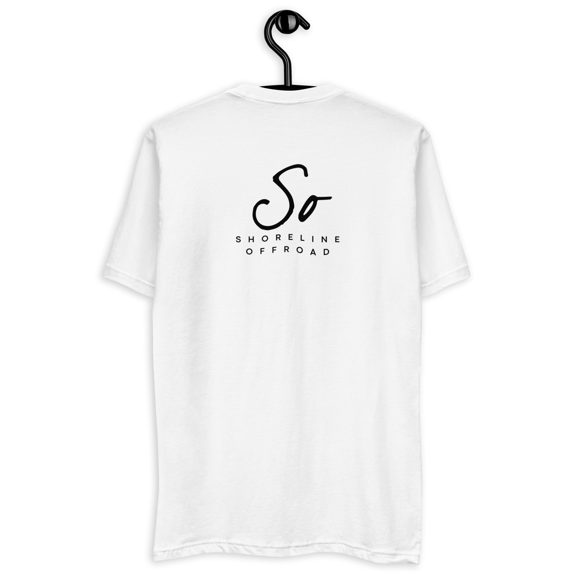 a white t - shirt with a black and white logo