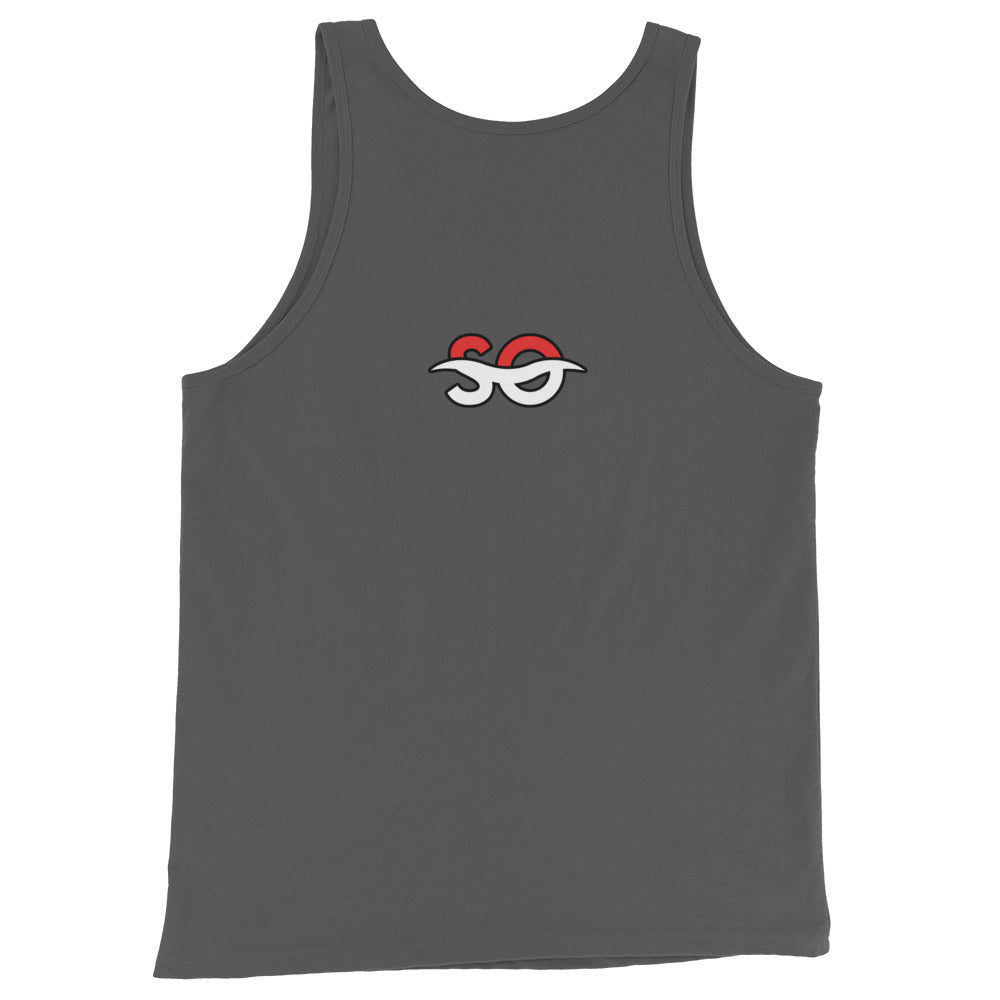 a grey tank top with an om symbol on it