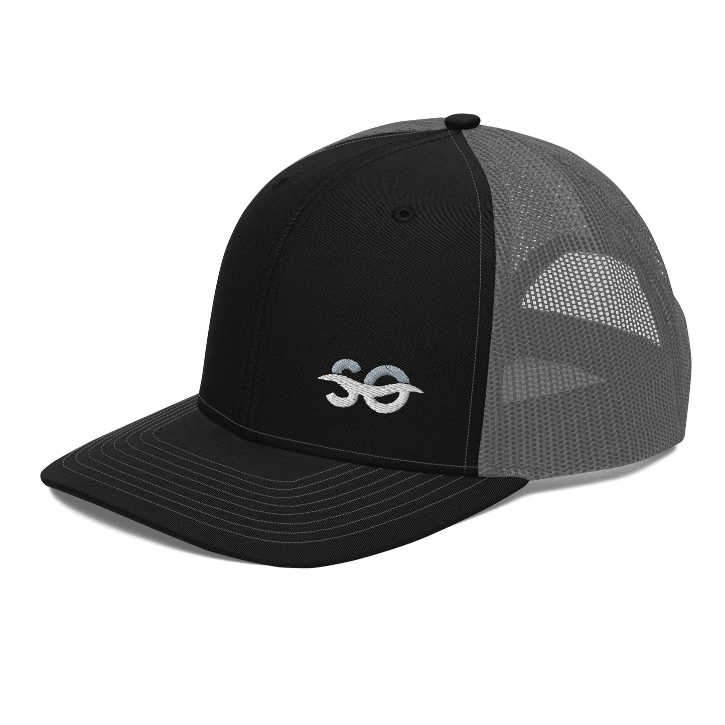 a black and grey hat with the word go on it