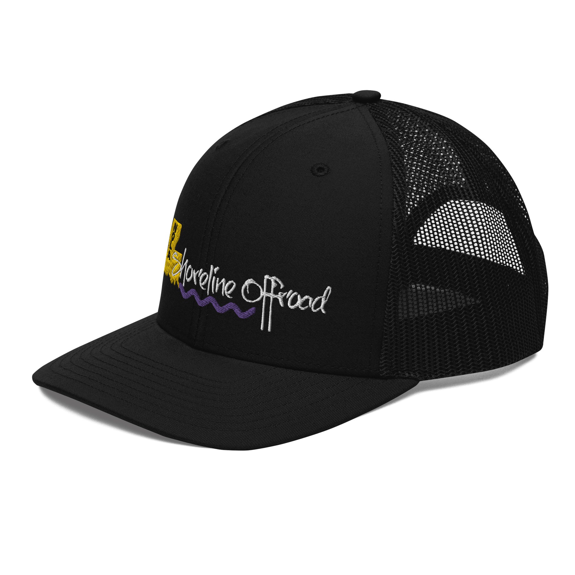 a black trucker hat with the words sunshine road on it