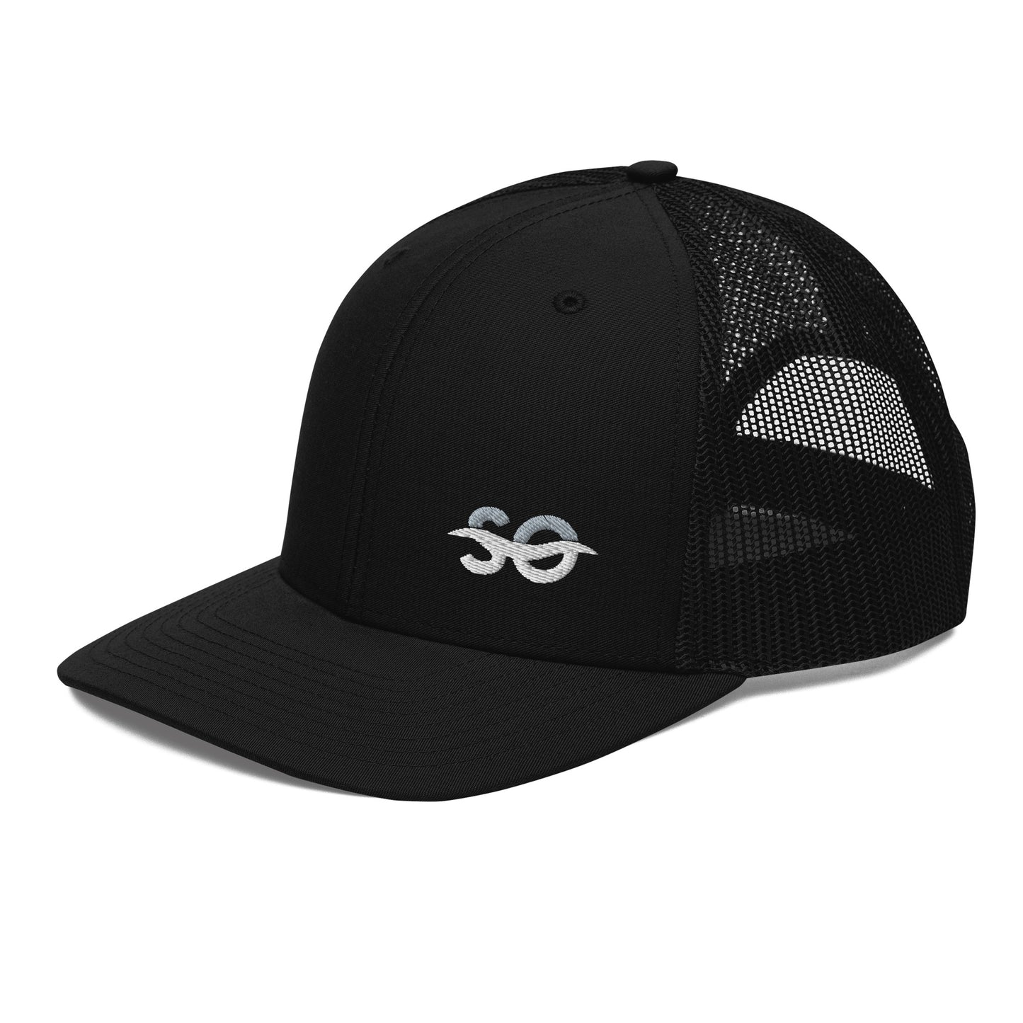 a black hat with a white logo on it