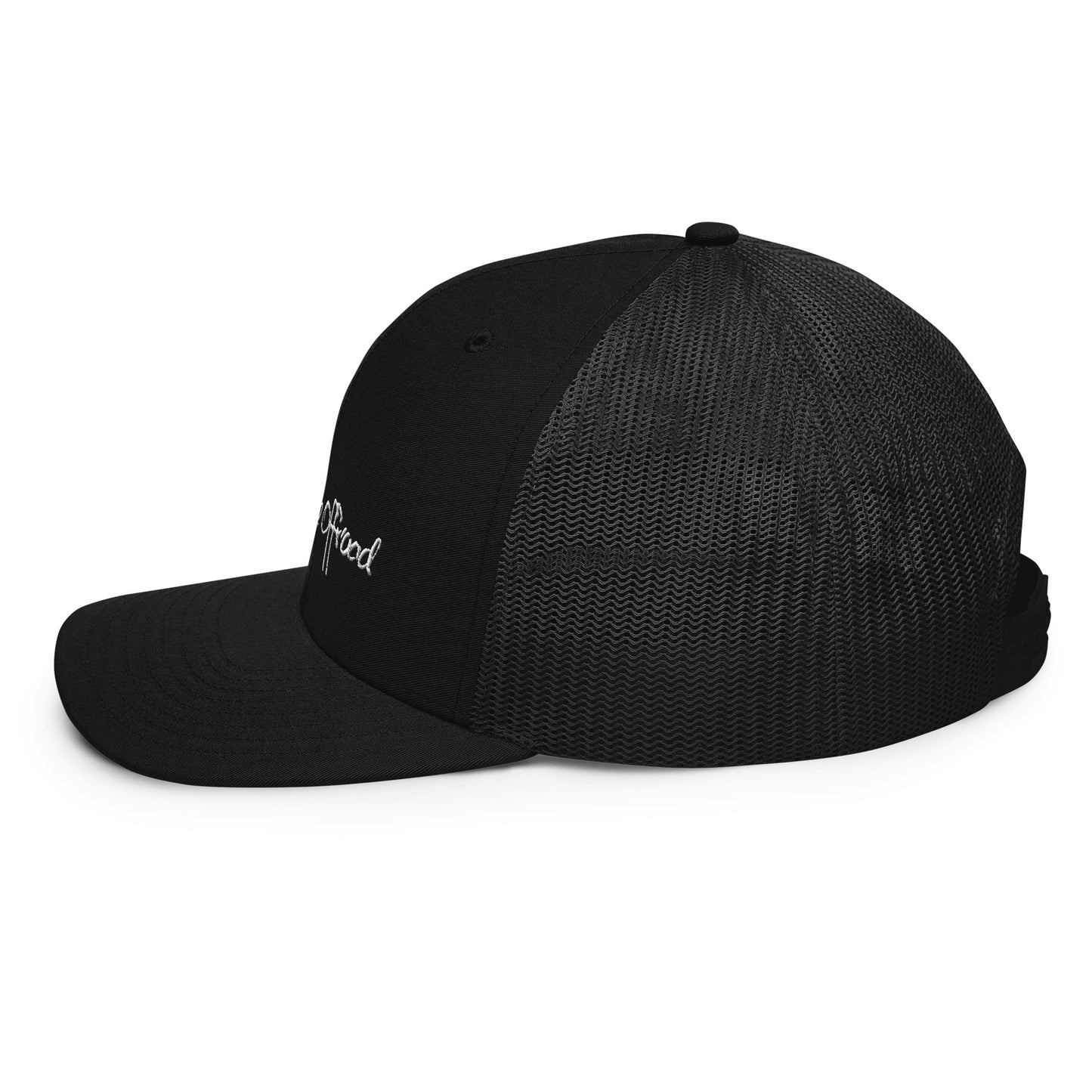 a black hat with a white logo on it