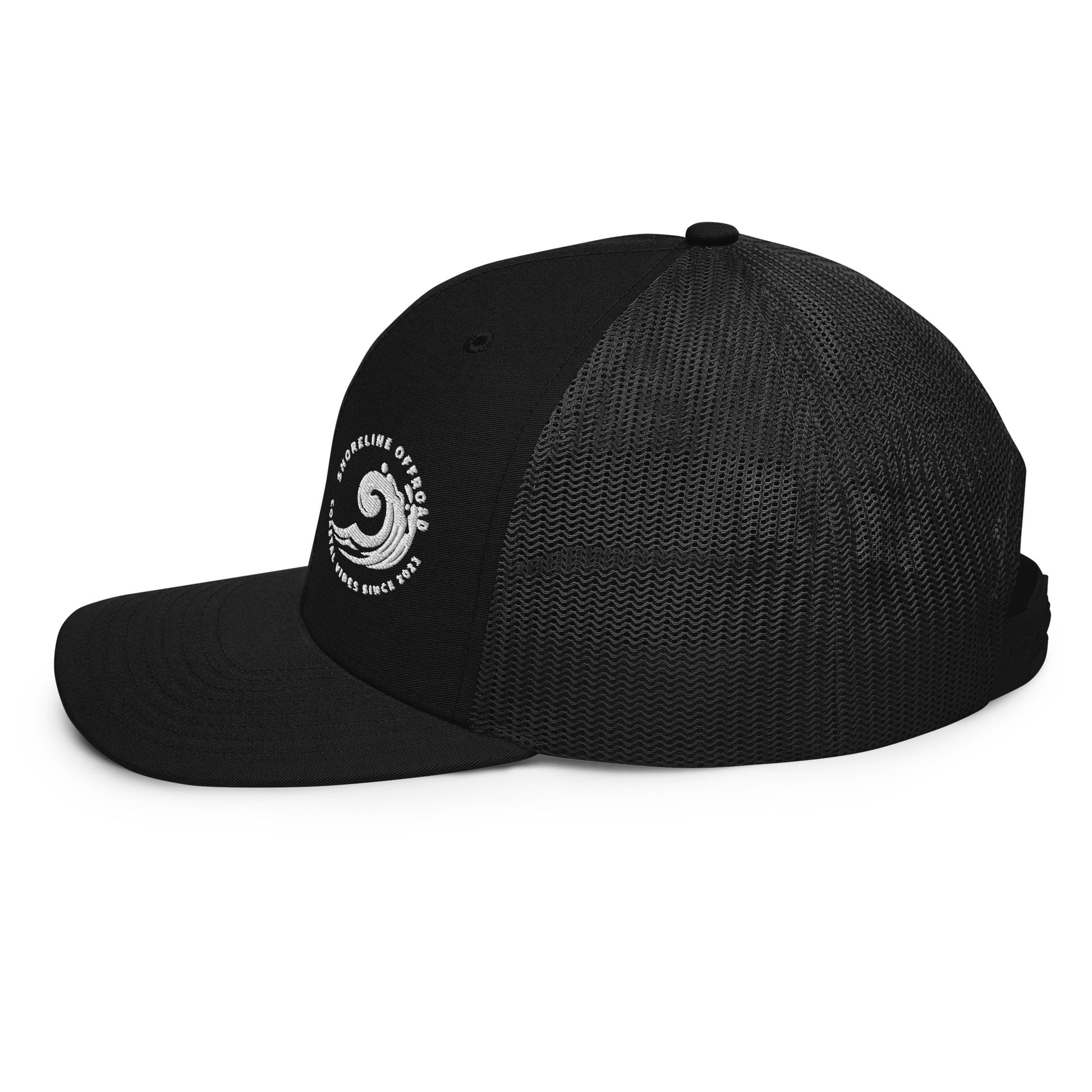 a black hat with a white logo on it