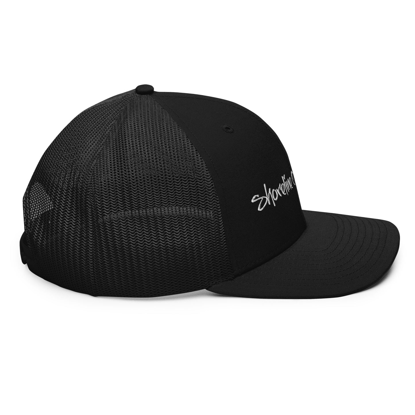 a black hat with a white logo on it