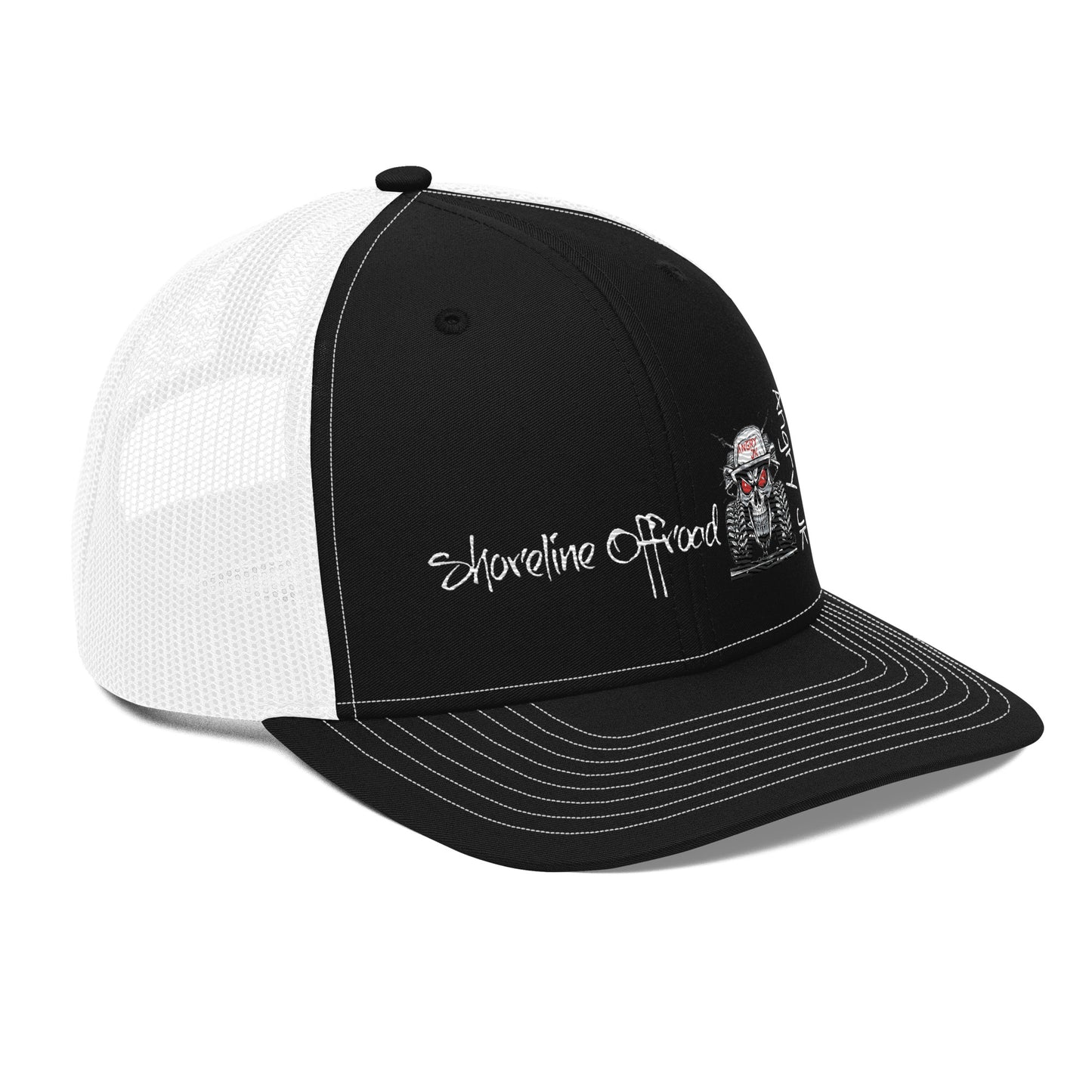 a black and white trucker hat with the words adventure friends on it