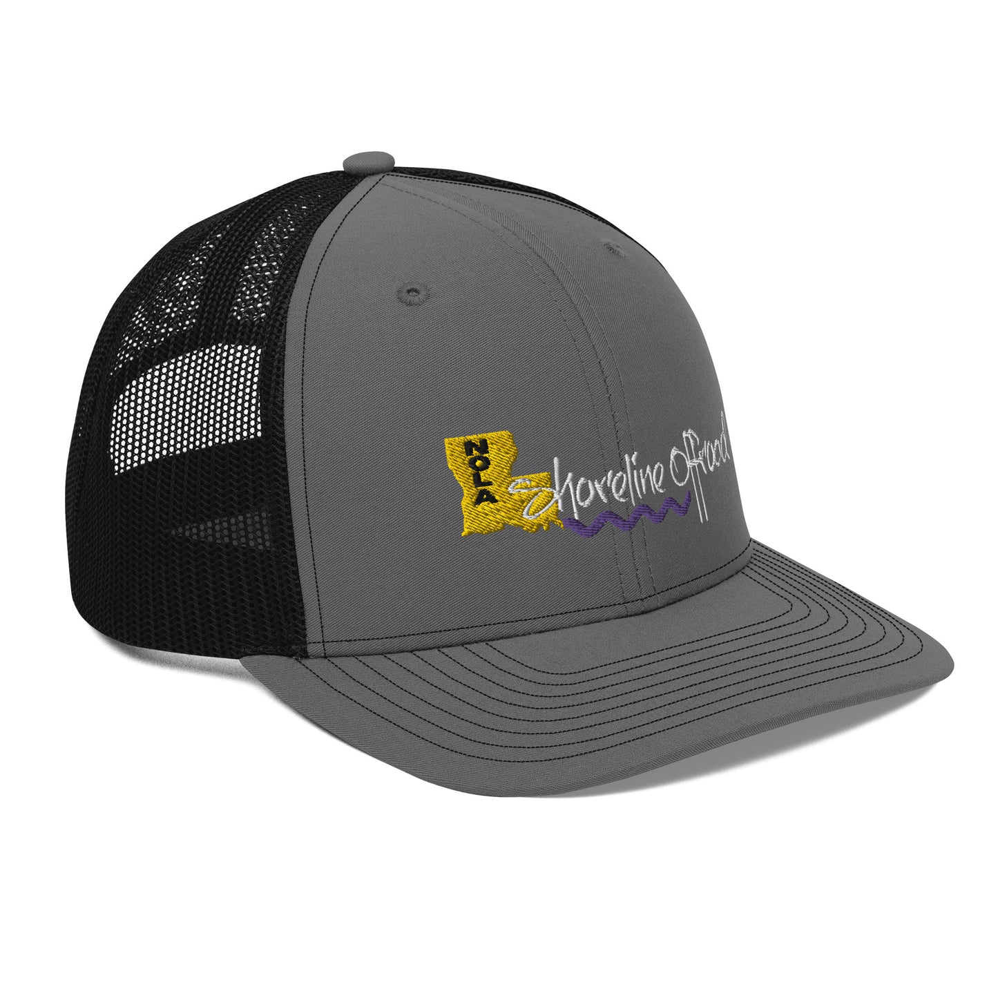 a gray and black trucker hat with the logo of the state of minnesota