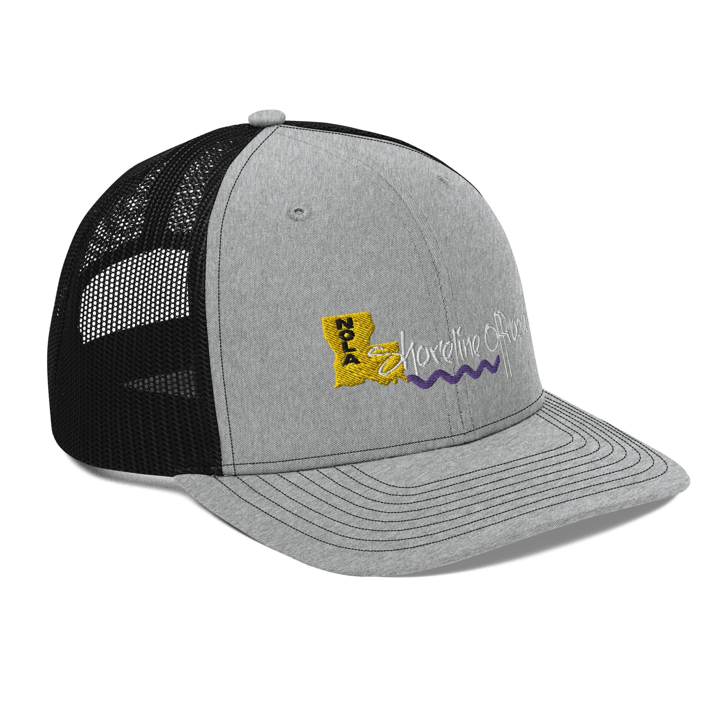 a gray and black hat with the words michigan on it